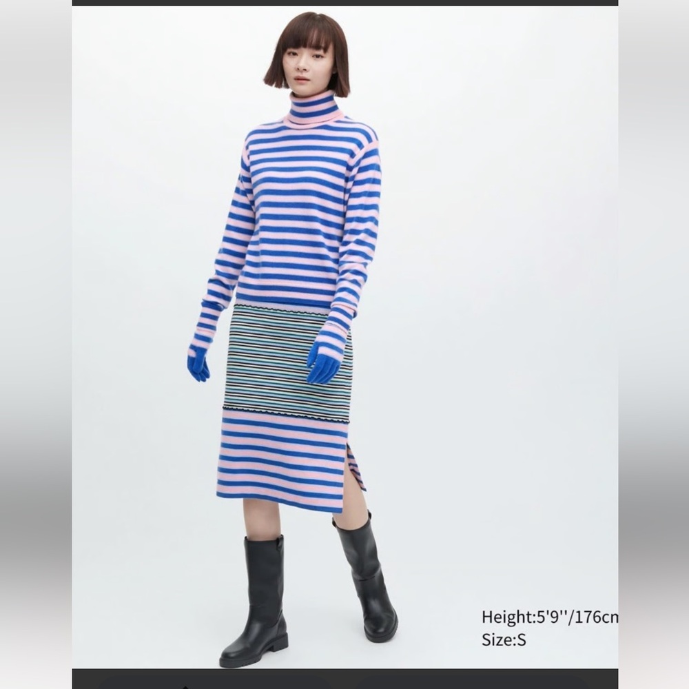 Uniqlo Marni Blue and Pink Striped Turtleneck Sweater and skirt- XS NWT